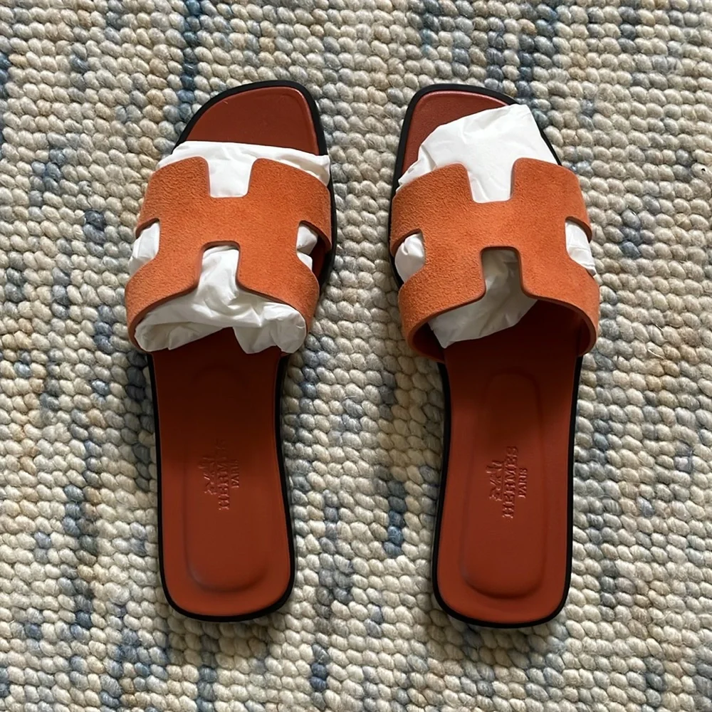 NWT Hermès Sandales Oran Suede Orange EU 36.5 - Picture 3 of 6